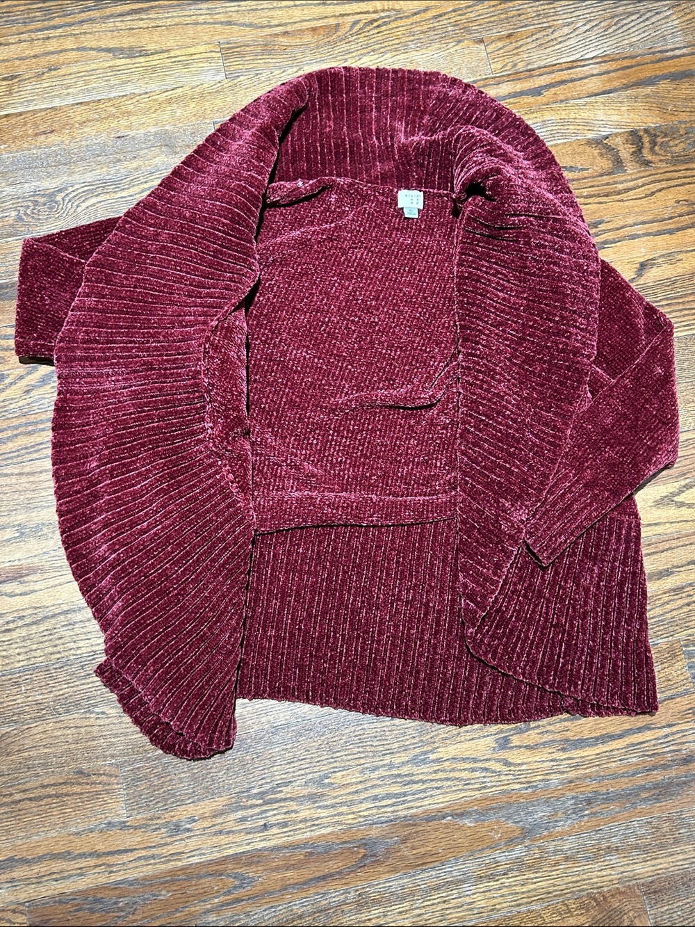 Cozy Super Soft Open-Front Chenille Sweater Cardigan - Wine Red - Picture 3 of 5